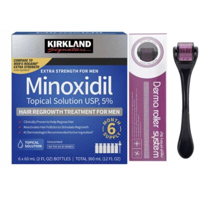 Caja - Minoxidil Kirkland Líquido 5% Barba & Cabello + Dermarroller